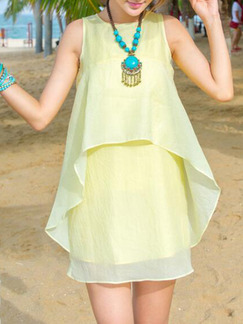 Yellow Loose Fishtail Above Knee Dress for Casual Beach