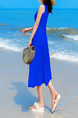 Royal Blue Slim Chiffon Midi Plus Size V Neck Dress for Casual Beach
