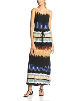 Colorful Slim Printed Band Maxi Dress for Casual Beach