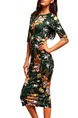 Colorful  Bodycon Printed Over-Hip Midi Floral Plus Size Dress for Party Evening Cocktail