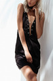 Black Slim Bandage Above Knee V Neck Slip Plus Size Backless Dress for Party Nightclub Casual