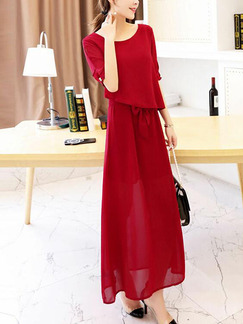Red Slim Band Maxi Plus Size Dress for Casual Evening