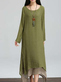 Army Green Loose Double Layer Maxi Long Sleeve Plus Size Dress for Casual