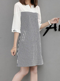 Black and White Loose Linking Stripe Above Knee Shift Dress for Casual Office