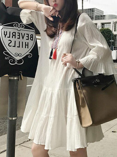 White Loose Embroidery Above Knee Shift Plus Size Dress for Casual Party Office