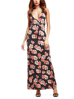 Colorful Slim Printed Sling Maxi V Neck Floral Dress for Party Evening Cocktail