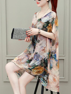 Colorful Loose Printed Band Above Knee Shift Floral Dress for Casual Party