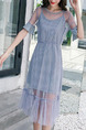 Light Purple Slim Grid Mesh Two-Piece Midi Dress for Casual Party
