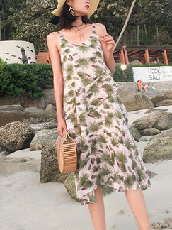Colorful Loose Sling Floral Midi Dress for Casual Beach