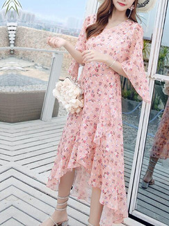Pink Slim Floral Maxi Dress for Casual Beach Party