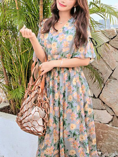 Colorful Slim Floral High-Waist Maxi Dress for Casual Party Beach