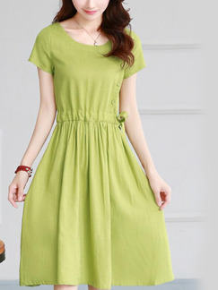 Green Loose Band Knee Length Fit & Flare Plus Size Dress for Casual Party