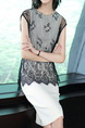 White and Black Slim Contrast Lace Above Knee Dress for Casual Party Office