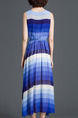 Blue and White Loose Contrast High Waist Maxi  Dress for Casual Party Beach
