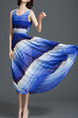 Blue and White Loose Contrast High Waist Maxi  Dress for Casual Party Beach