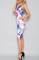 Colorful Slim Printed Over-Hip Knee Length Bodycon V Neck Dress for Office Evening Cocktail