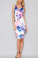 Colorful Slim Printed Over-Hip Knee Length Bodycon V Neck Dress for Office Evening Cocktail