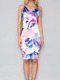 Colorful Slim Printed Over-Hip Knee Length Bodycon V Neck Dress for Office Evening Cocktail