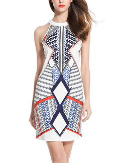 Colorful Slim Printed Above Knee Halter Bodycon Dress for Casual Party Evening