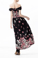 Black and Pink  Slim Printed High Waist Maxi Butterfly Off Shoulders Dress for Casual Party