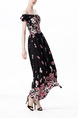 Black and Pink  Slim Printed High Waist Maxi Butterfly Off Shoulders Dress for Casual Party