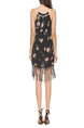 Black Colorful Slim Printed Tassel Above Knee Floral Slip Shift Dress for Casual Party