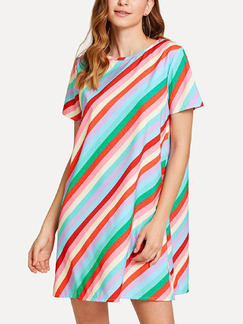 Colorful Loose Contrast Stripe Above Knee Shift Dress for Casual Party