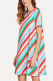 Colorful Loose Contrast Stripe Above Knee Shift Dress for Casual Party