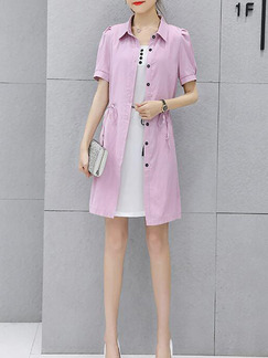White and Pink Slim Contrast Two-Piece Dress for Casual Party Office