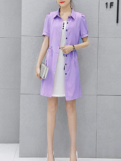 White and Purple Slim Contrast Two-Piece Dress for Casual Party Office