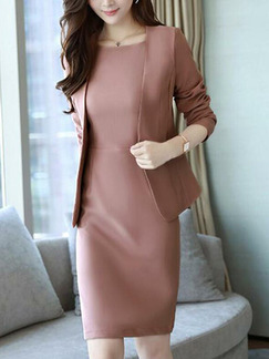 Pink Slim Suit Two-Piece Bodycon Above Knee Plus Size Long Sleeve Dress for Casual Office