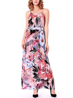 Colorful Slim Sling Printed Maxi Floral Slip Dress for Casual Party
