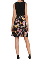 Black and Colorful Slim Linking Printed Above Knee Floral Dress for Casual Party