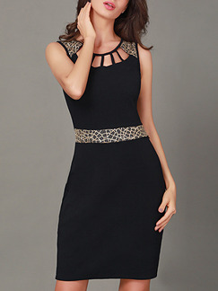 Black Slim Linking Over-Hip Above Knee Bodycon Dress for Casual Party Evening