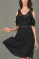 Black Slim Off-Shoulder Above Knee V Neck Dress for Casual Office Evening