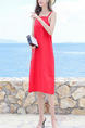 Red Slim Sling Furcal Midi Slip Shift Dress for Casual Beach