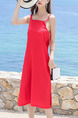 Red Slim Sling Furcal Midi Slip Shift Dress for Casual Beach