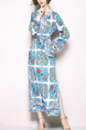 Colorful Slim Printed Band Maxi Long Sleeve Plus Size Dress for Casual Party
