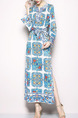 Colorful Slim Printed Band Maxi Long Sleeve Plus Size Dress for Casual Party