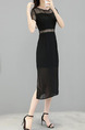 Black Slim Linking Lace Furcal Midi Bodycon Plus Size Dress for Casual Office Party