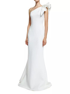 White Slim Ruffle Off-Shoulder Over-Hip Maxi  Dress for Wedding Cocktail Ball Bridesmaid