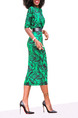 Green Slim Printed Over-Hip Midi Bodycon Dress for Party Evening Cocktail