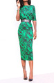 Green Slim Printed Over-Hip Midi Bodycon Dress for Party Evening Cocktail