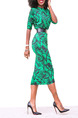 Green Slim Printed Over-Hip Midi Bodycon Dress for Party Evening Cocktail