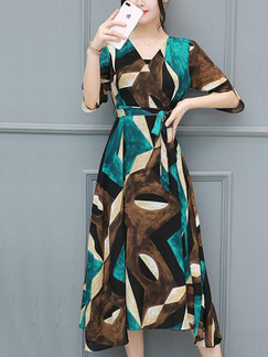 Colorful Slim Printed Band Maxi V Neck Dress for Casual Party