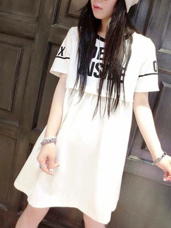 White Loose Contrast Letter Above Knee Shift Plus Size Dress for Casual Party