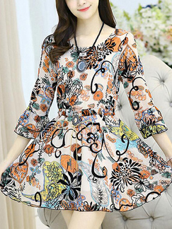 Colorful Slim Printed Ruffle Above Knee Fit & Flare Plus Size Dress for Casual Party