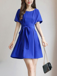 Royal Blue Skim High Waist Band Above Knee Fit & Flare Plus Size Dress for Casual Party Office
