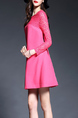 Rose-Carmine Loose Linking Lace Above Knee Long Sleeve Shift Dress for Casual Party