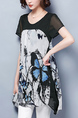 Black and Colorful Loose Plus Size Chiffon Printed Linking Above Knee Plus Size Shift Dress for Casual Party